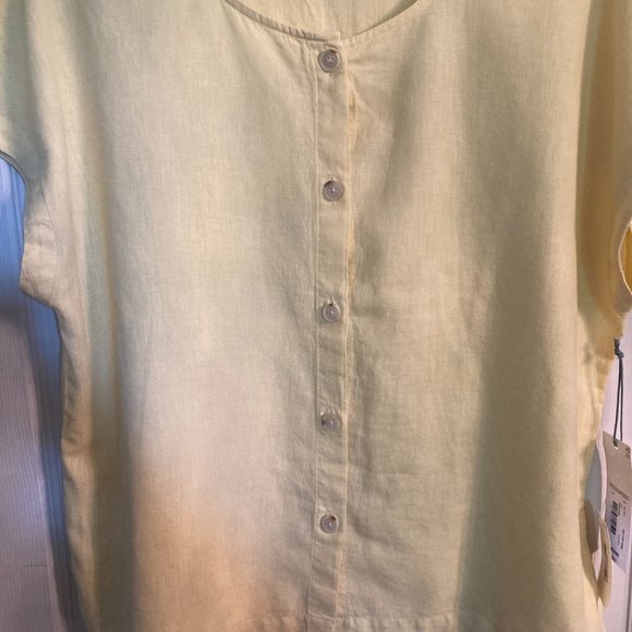 Liz Clairborne Short Sleeve Yellow Linen Blend Top - NWT - Picture 2 of 6